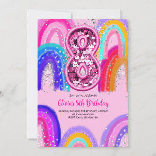 Invitation 8e anniversaire Rainbow Pink Party