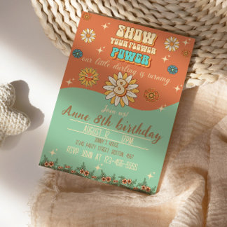 Invitation 8e anniversaire style bohème groovy rétro