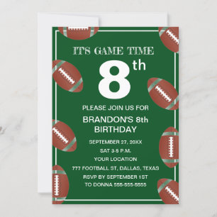 Invitation 8e fête d'anniversaire Football Vert Sport Enfants