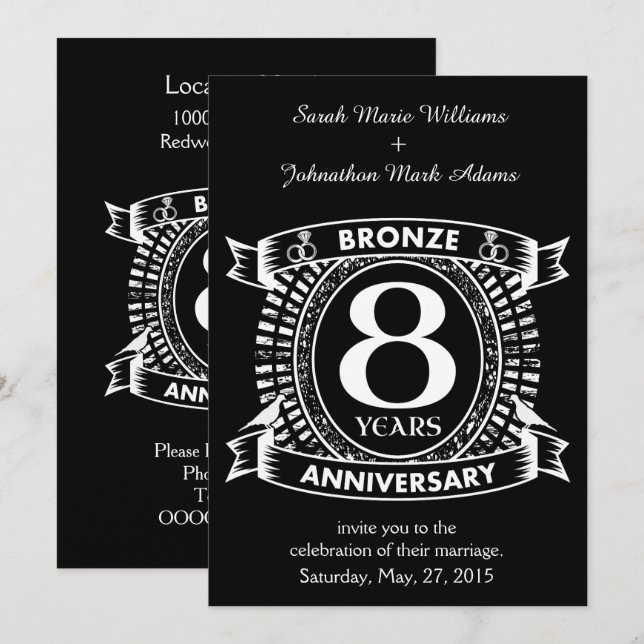 Invitation 8ème anniversaire de mariage bronze (Devant / Derrière)