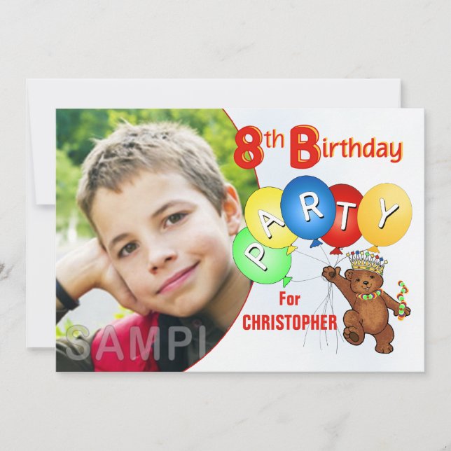 Invitation 8ème Ours de nounours royal de fête d'anniversaire (Devant)