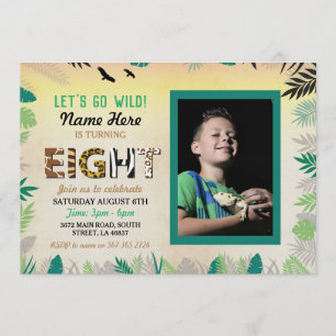 Invitation 8ème Wild Huit Anniversaire Partie Safari ZOO Phot