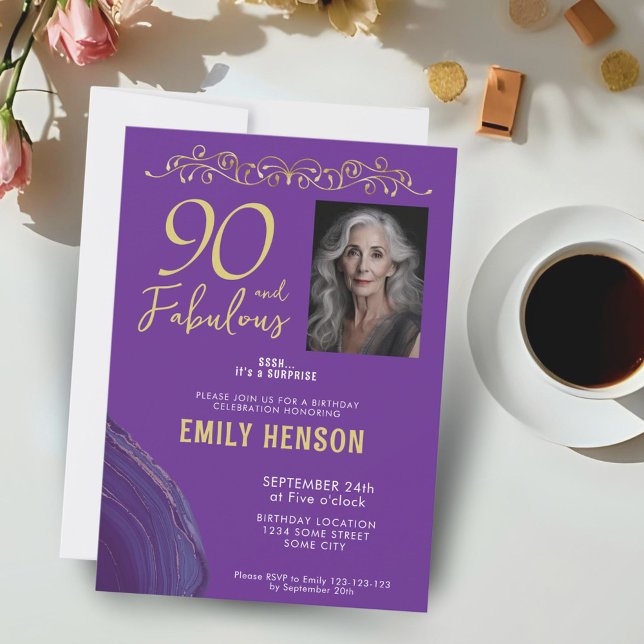 Invitation 90 et fabuleux ornement d'or 90e anniversaire Phot (Créateur téléchargé)