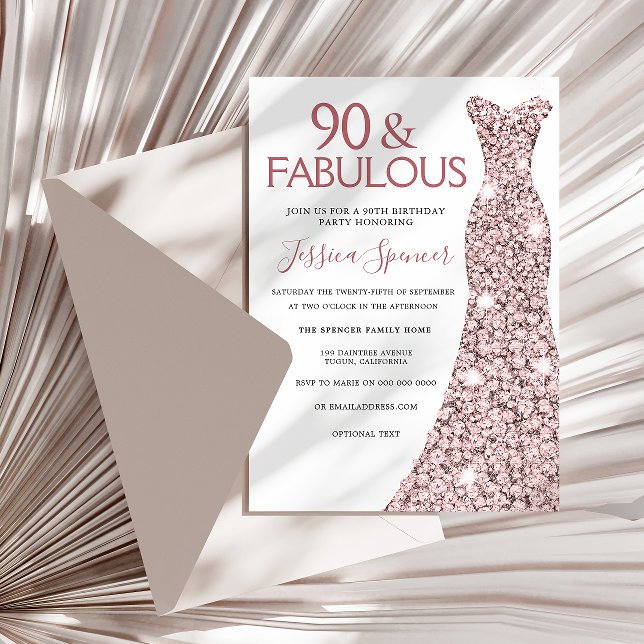 Invitation 90 & Fabulous Rose Gold robe 90e fête d'anniversai (Créateur téléchargé)