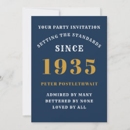Invitation 90e Anniversaire 1935 Blue Gold Personnalisé Pour 