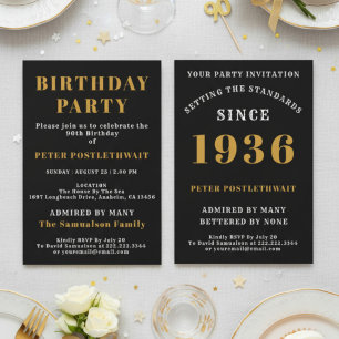 Invitation 90e anniversaire 1936 Or Noir Personnalisé Pour Lu
