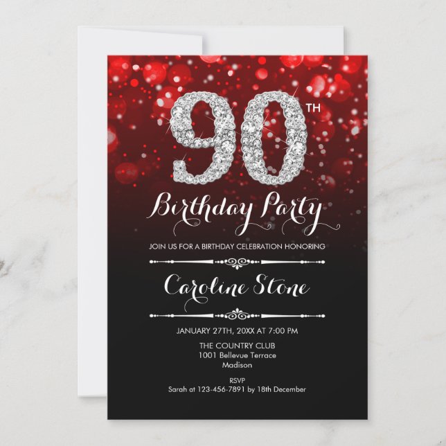 Invitation 90e anniversaire - Argent noir rouge (Devant)