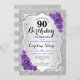 Invitation 90e anniversaire - Argent Stripes Rose pourpre (Devant / Derrière)