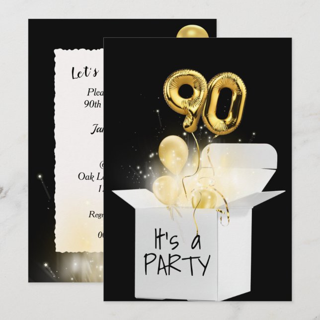 Invitation 90e anniversaire Ballons d'or en boîte blanche (Devant / Derrière)