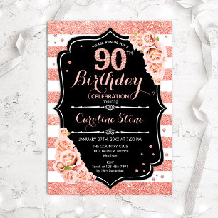 Invitation 90e anniversaire Black Rose Gold et White Stripes