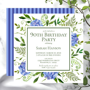 Invitation 90e anniversaire Blue Hydrangeas