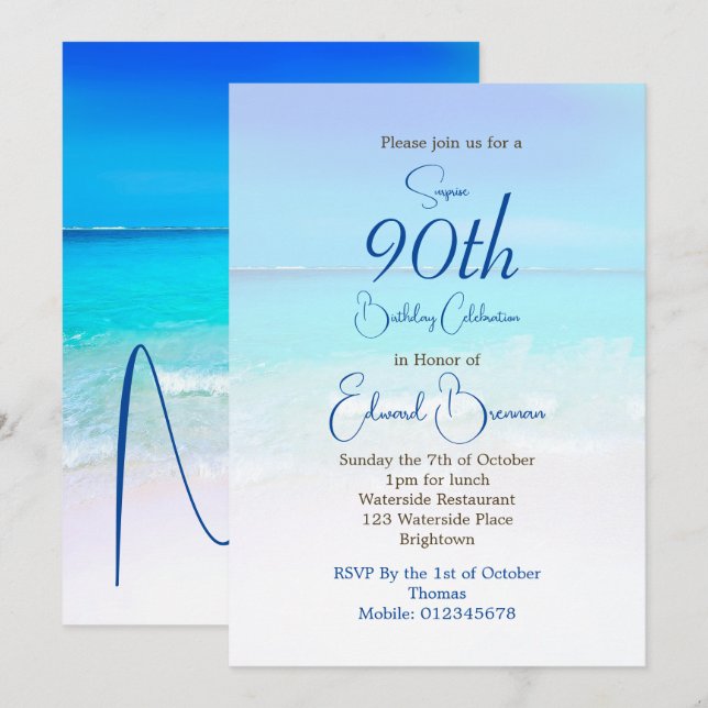 Invitation 90e anniversaire Blue Ocean Destination Sea Annive (Devant / Derrière)