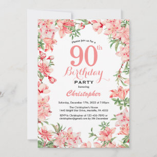 Invitation 90e anniversaire Boho rose fleurs botaniques flora