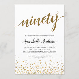 Invitation 90e anniversaire Confetti moderne or Script