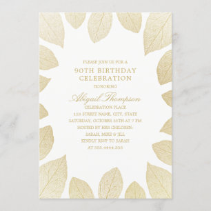 Invitation 90e anniversaire de fête Elegant Feuilles d'or