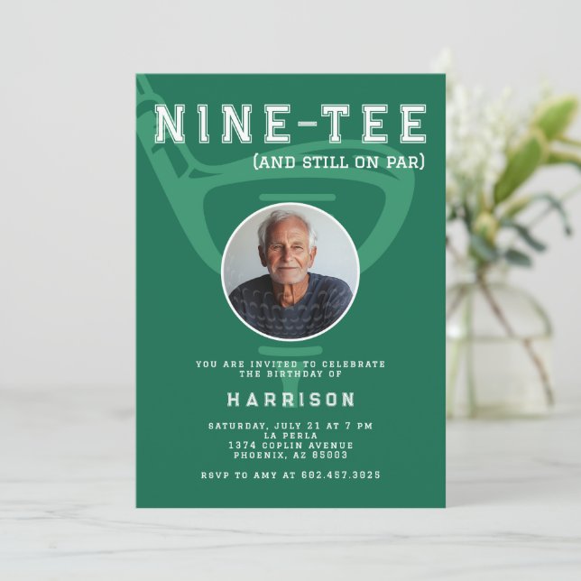 Invitation 90e anniversaire de fête Photo Modern Golf Green (Debout devant)