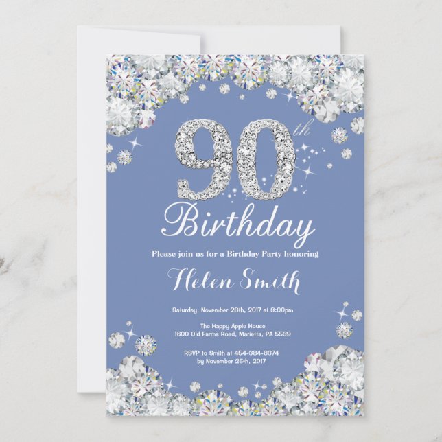 Invitation 90e anniversaire Diamant bleu et argent (Devant)