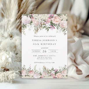 Invitation 90e anniversaire Feminine Rose Roses Floral