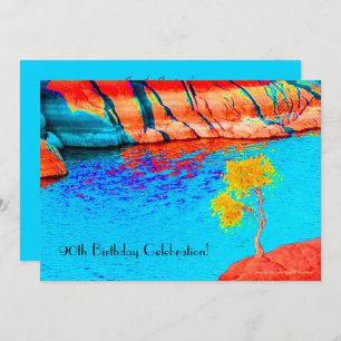 Invitation 90e anniversaire Fête arbre jaune, coloré