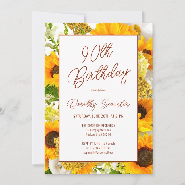 Invitation 90e anniversaire Fleur de soleil moderne Floral (Devant)