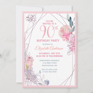 Invitation 90e anniversaire Floral Blush Rose Watercolor Part
