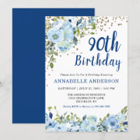 90e anniversaire Floral Navy Blue Gold Parties sci