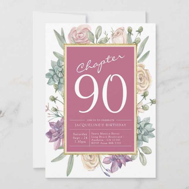 Invitation 90e anniversaire Floral Surprise Party (Devant)