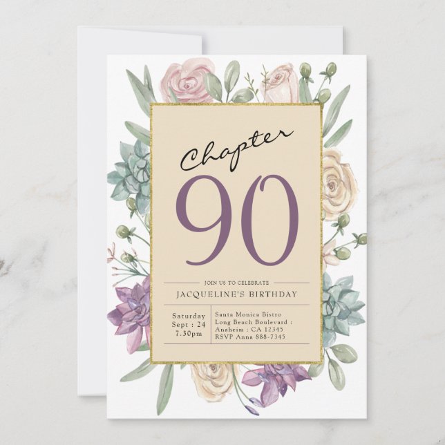 Invitation 90e anniversaire Floral Surprise Party (Devant)