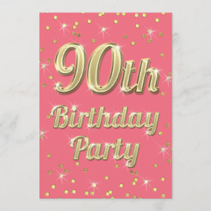 Invitation 90e anniversaire Gold Bling Typographie Confetti r