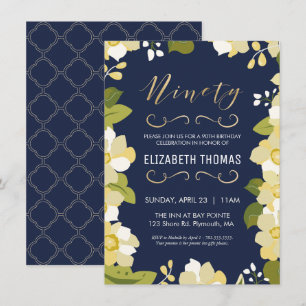 Invitation 90e anniversaire Invitation, Personnaliser Floral 