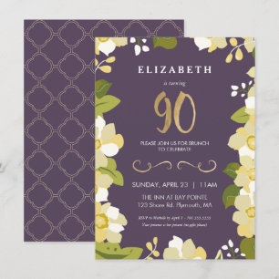 Invitation 90e anniversaire Invitation, Personnaliser Floral 