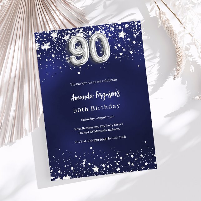Invitation 90e anniversaire marine bleu argent étoiles (Créateur téléchargé)