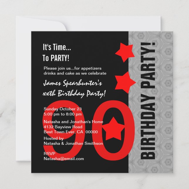 Invitation 90e anniversaire Moderne Argent rouge Noir Noir A0 (Devant)