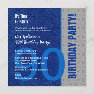 Invitation 90e anniversaire Moderne Bleu et Argent S306