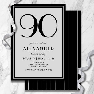 Invitation 90e Anniversaire Moderne Minimaliste Noir Gris Hom