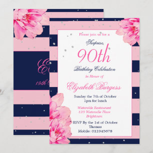 Invitation 90e anniversaire Ninetieth Marine Rose Monogramme