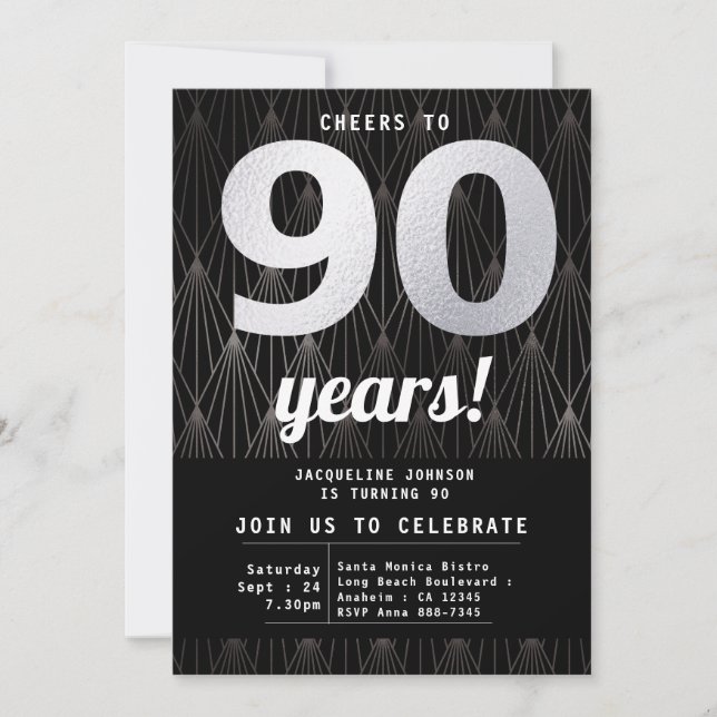 Invitation 90e anniversaire Noir et argent (Devant)
