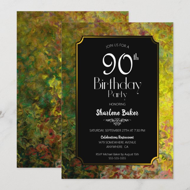 Invitation 90e anniversaire Noir et or (Devant / Derrière)