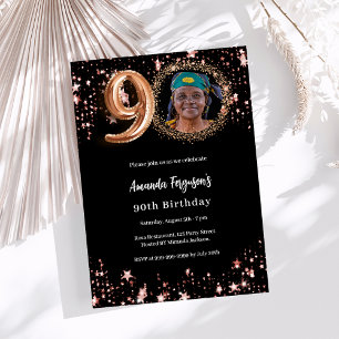 Invitation 90e anniversaire noir rose or photo étoiles luxe