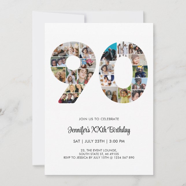 Invitation 90e anniversaire Numéro 90 Photo personnalisée Col (Devant)