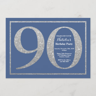 Invitation 90e anniversaire Parties scintillant bleue et arge