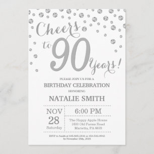Invitation 90e anniversaire Parties scintillant d'argent Invi