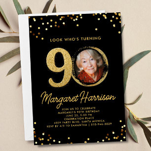 Invitation 90e anniversaire Parties scintillant d'or Confetti