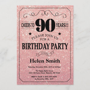 Invitation 90e anniversaire Parties scintillant d'or noir et 