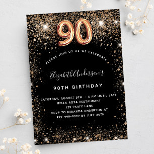Invitation 90e anniversaire parties scintillant d'or noir sci