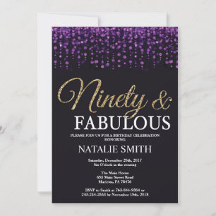 Invitation 90e anniversaire Parties scintillant violet et or