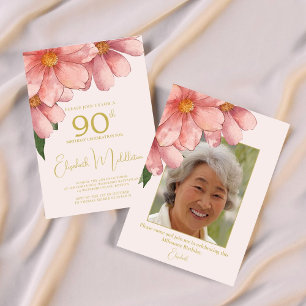 Invitation 90e anniversaire Photo couleur or rose pâle