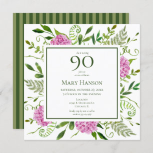 Invitation 90e anniversaire Pink Hydrangeas