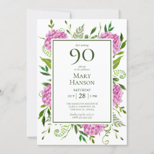 Invitation 90e anniversaire Pink Hydrangeas