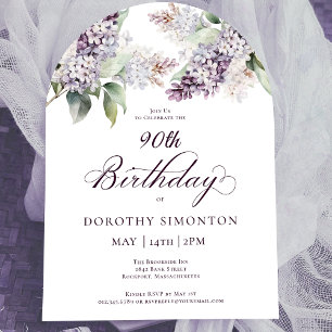 Invitation 90e anniversaire Purple Spring Lilac Arc à fleurs